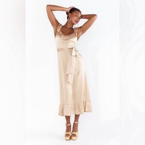 show me your mumu alexis midi dress champagne luxe satin women large nwt